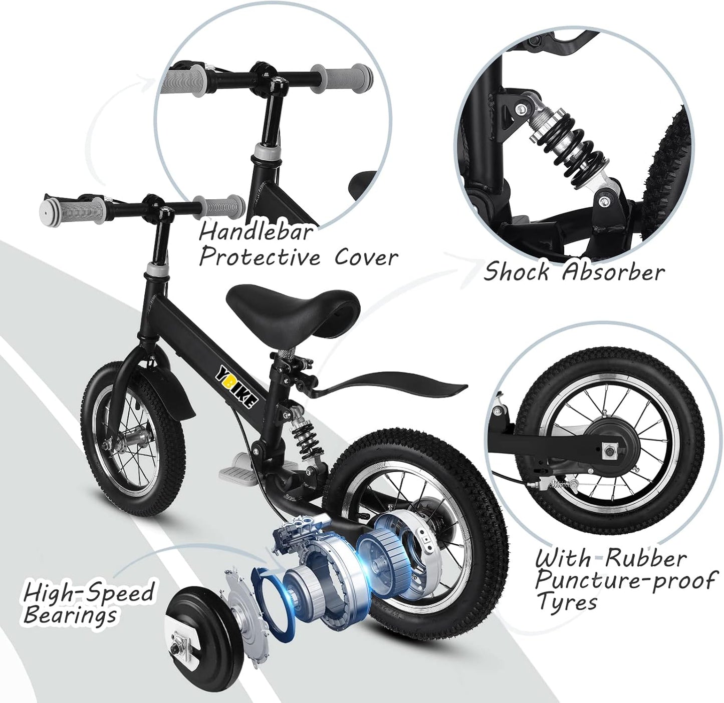 2 in 1 Balance Bike, 12 14 Inch Kids Bike, Suitable for 2-7 Years Old, Kids' Balance Bike with Pedal, Shock Absorber, Fenders, Brakes, 4 Colors Training Bike