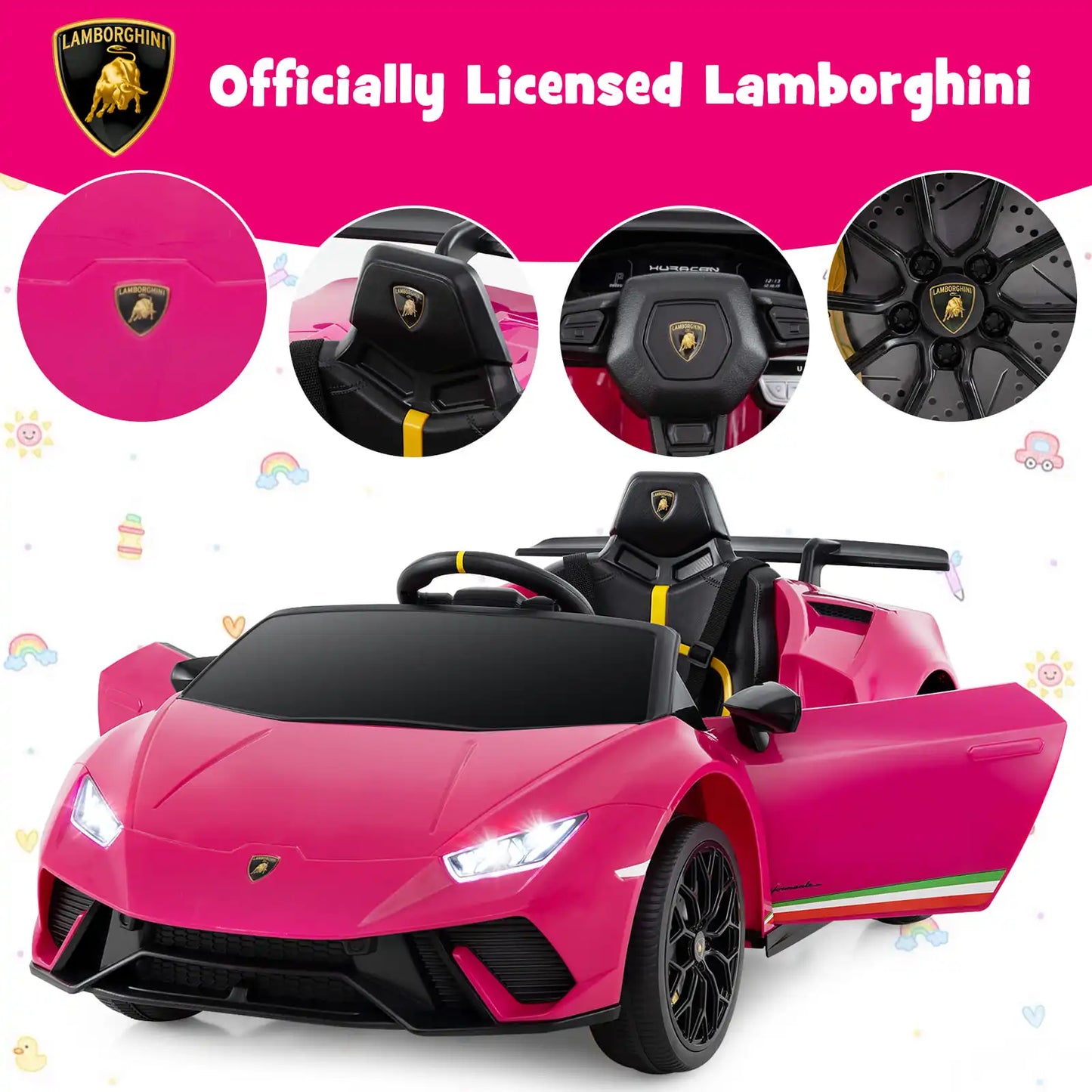 DORTALA Lamborghini Kids Ride on Car 12V Battery Powered Electric Vehicle-Pink