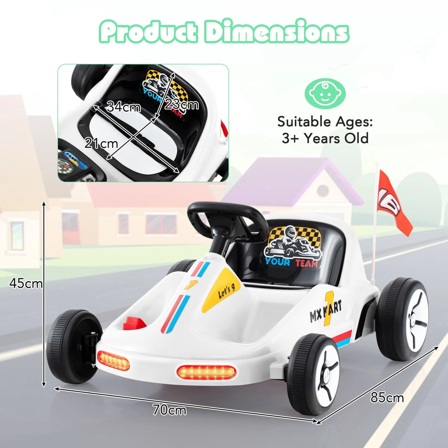 DORTALA Kids Electric Go Kart 12V Ride on Car with Remote & 3 Speeds-White