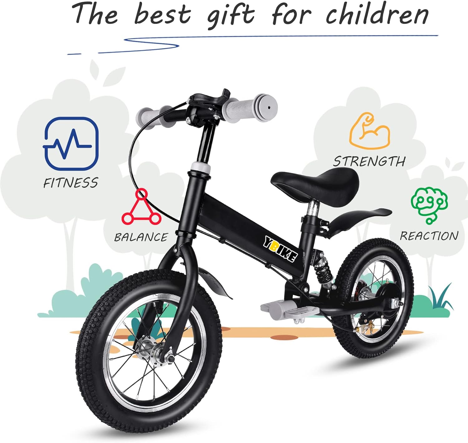 2 in 1 Balance Bike, 12 14 Inch Kids Bike, Suitable for 2-7 Years Old, Kids' Balance Bike with Pedal, Shock Absorber, Fenders, Brakes, 4 Colors Training Bike