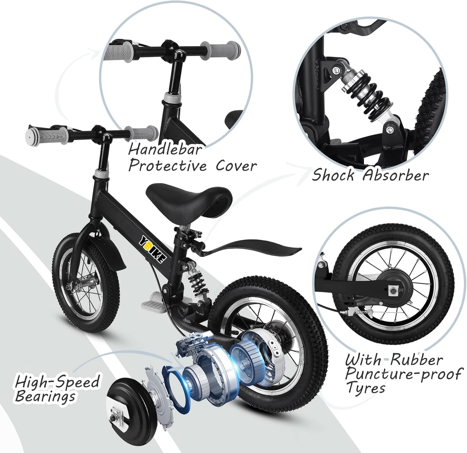 2 in 1 Balance Bike, 12 14 Inch Kids Bike, Suitable for 2-7 Years Old, Kids' Balance Bike with Pedal, Shock Absorber, Fenders, Brakes, 4 Colors Training Bike