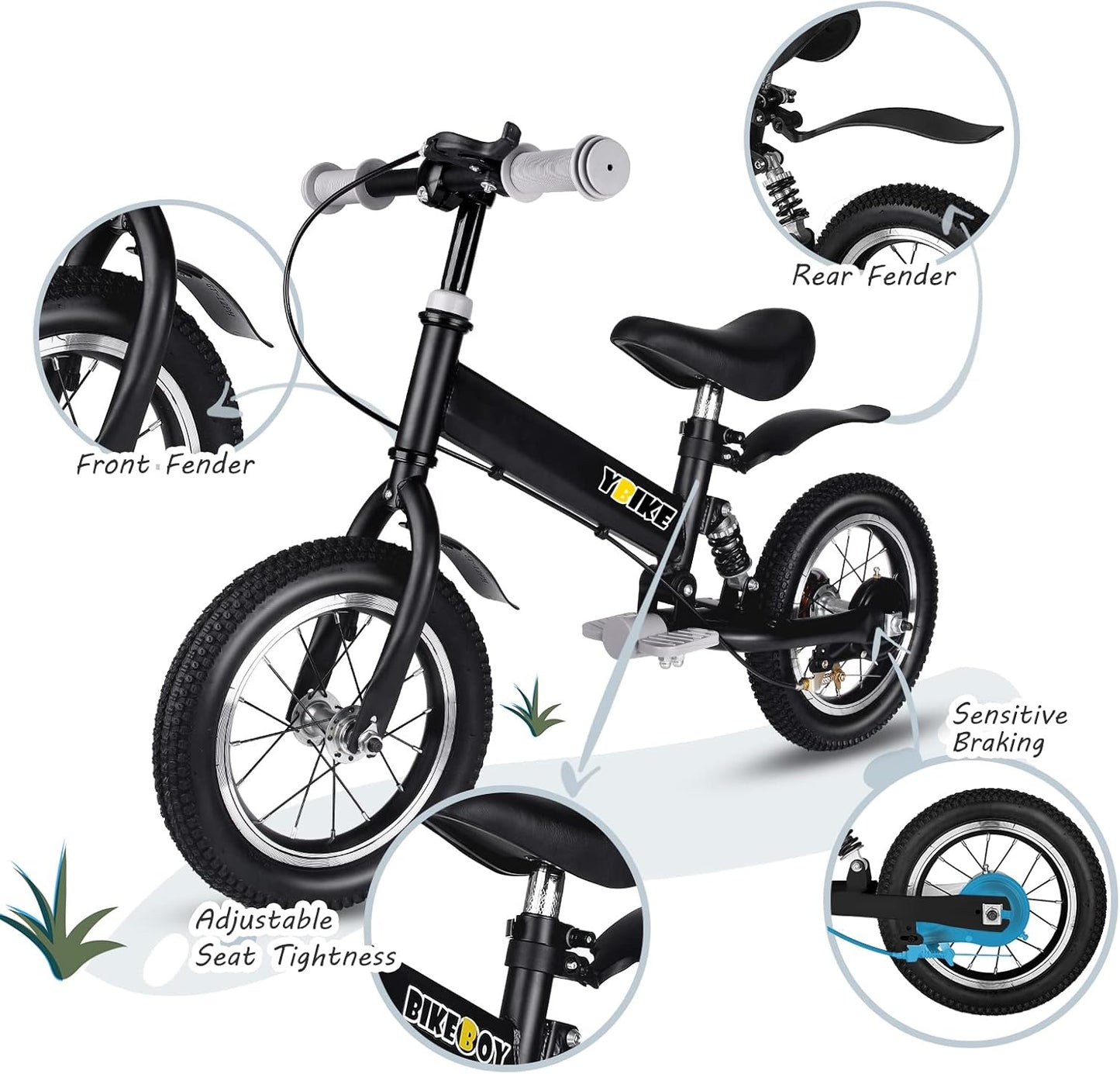 2 in 1 Balance Bike, 12 14 Inch Kids Bike, Suitable for 2-7 Years Old, Kids' Balance Bike with Pedal, Shock Absorber, Fenders, Brakes, 4 Colors Training Bike