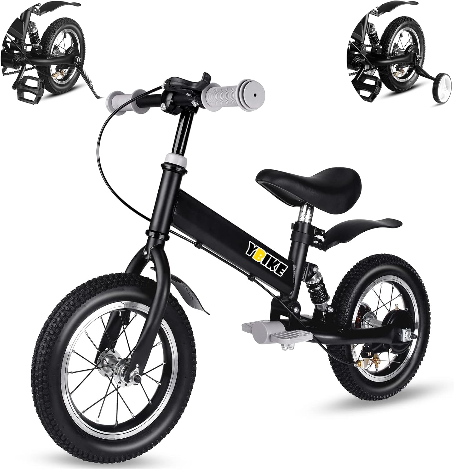 2 in 1 Balance Bike, 12 14 Inch Kids Bike, Suitable for 2-7 Years Old, Kids' Balance Bike with Pedal, Shock Absorber, Fenders, Brakes, 4 Colors Training Bike