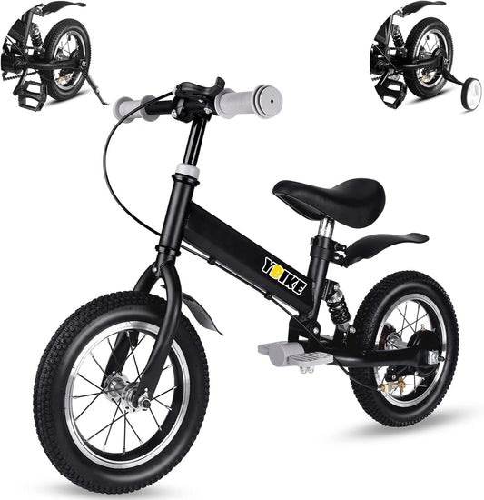 2 in 1 Balance Bike, 12 14 Inch Kids Bike, Suitable for 2-7 Years Old, Kids' Balance Bike with Pedal, Shock Absorber, Fenders, Brakes, 4 Colors Training Bike