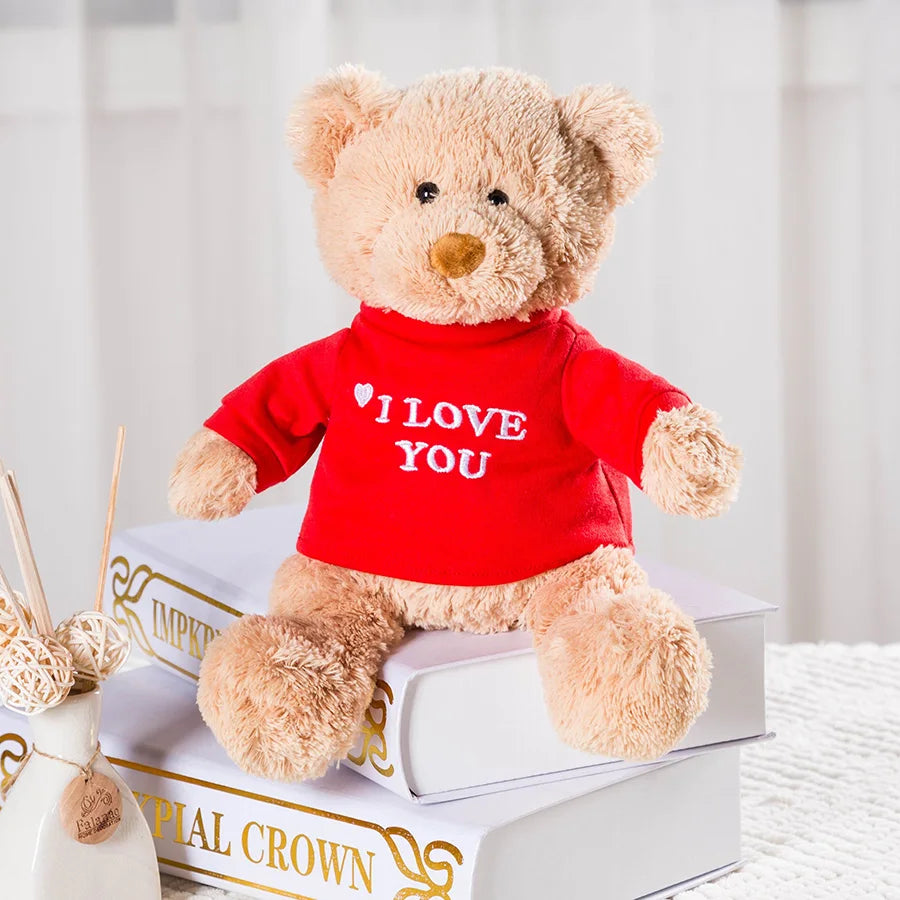 Message Bear Stuffed Animals Plush Toy I Love You Teddy Bear with Removable T-Shirt Gift for Kids, 11"