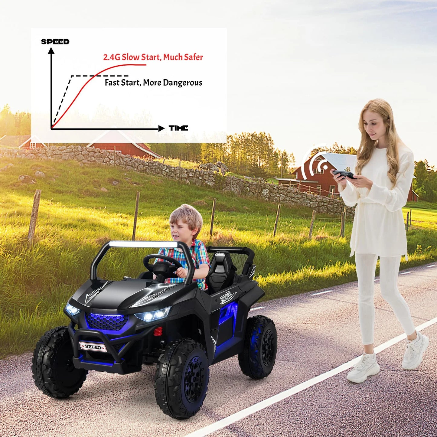 DORTALA Kids Electric Ride On Car 2-Seater 12V Battery Powered UTV-Black