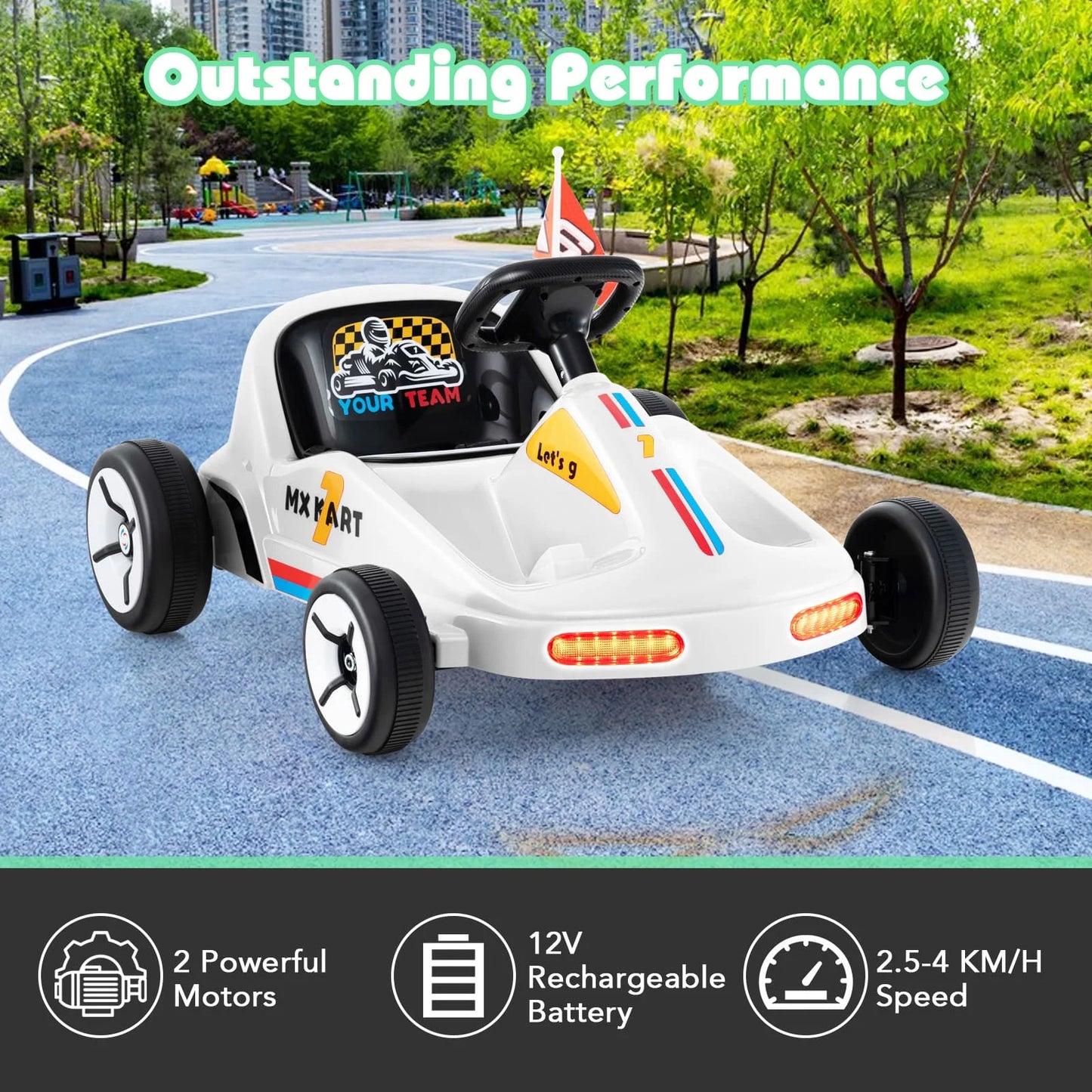 DORTALA Kids Electric Go Kart 12V Ride on Car with Remote & 3 Speeds-White