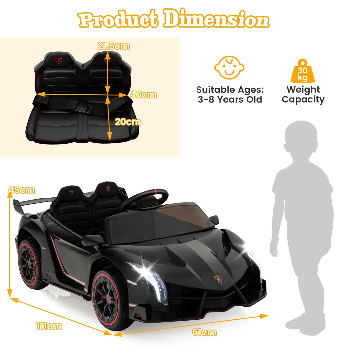 DORTALA Kids Ride-on Sports Car Children 12V Battery Electric Vehicle Toy 2 Seater