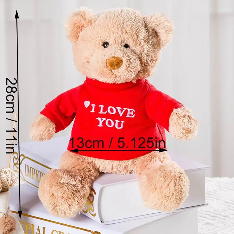 Message Bear Stuffed Animals Plush Toy I Love You Teddy Bear with Removable T-Shirt Gift for Kids, 11"