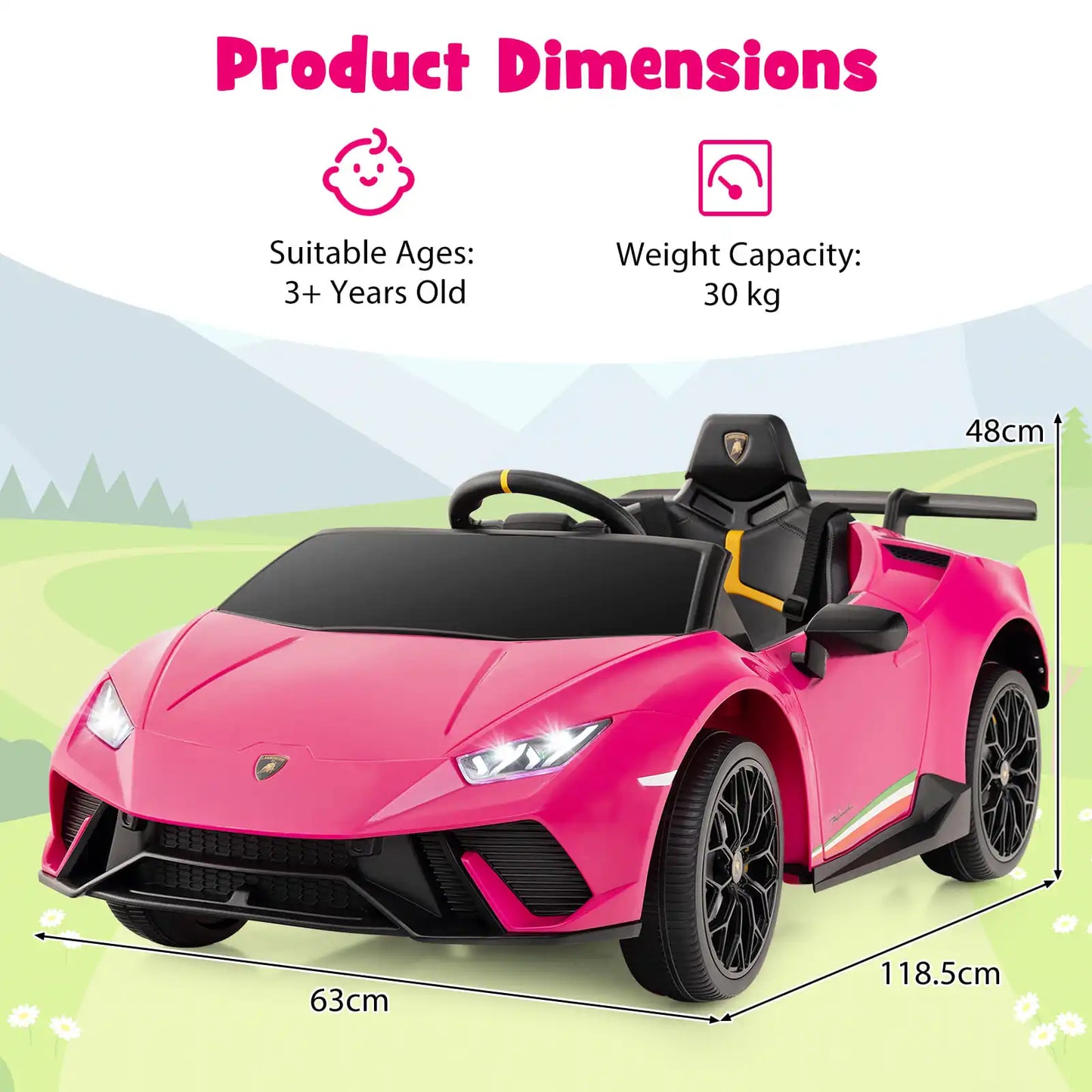 DORTALA Lamborghini Kids Ride on Car 12V Battery Powered Electric Vehicle-Pink