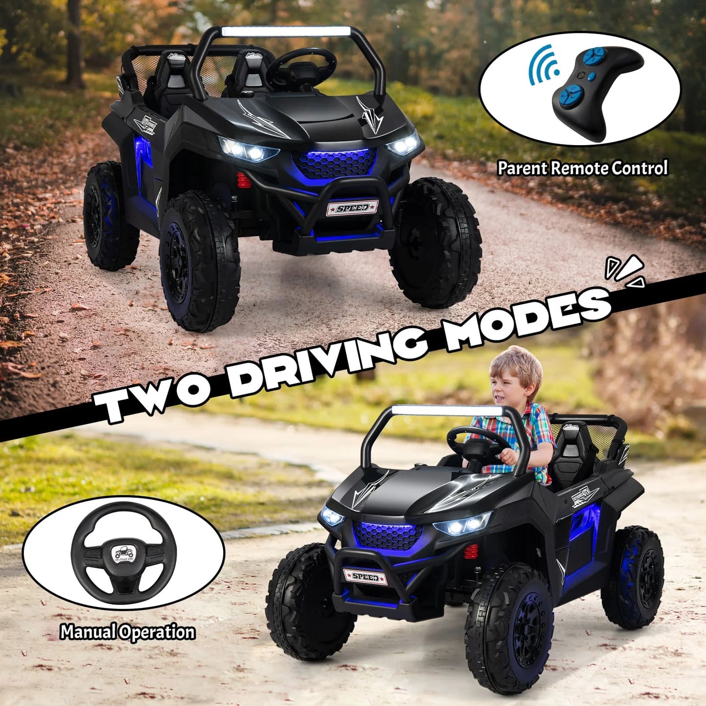DORTALA Kids Electric Ride On Car 2-Seater 12V Battery Powered UTV-Black
