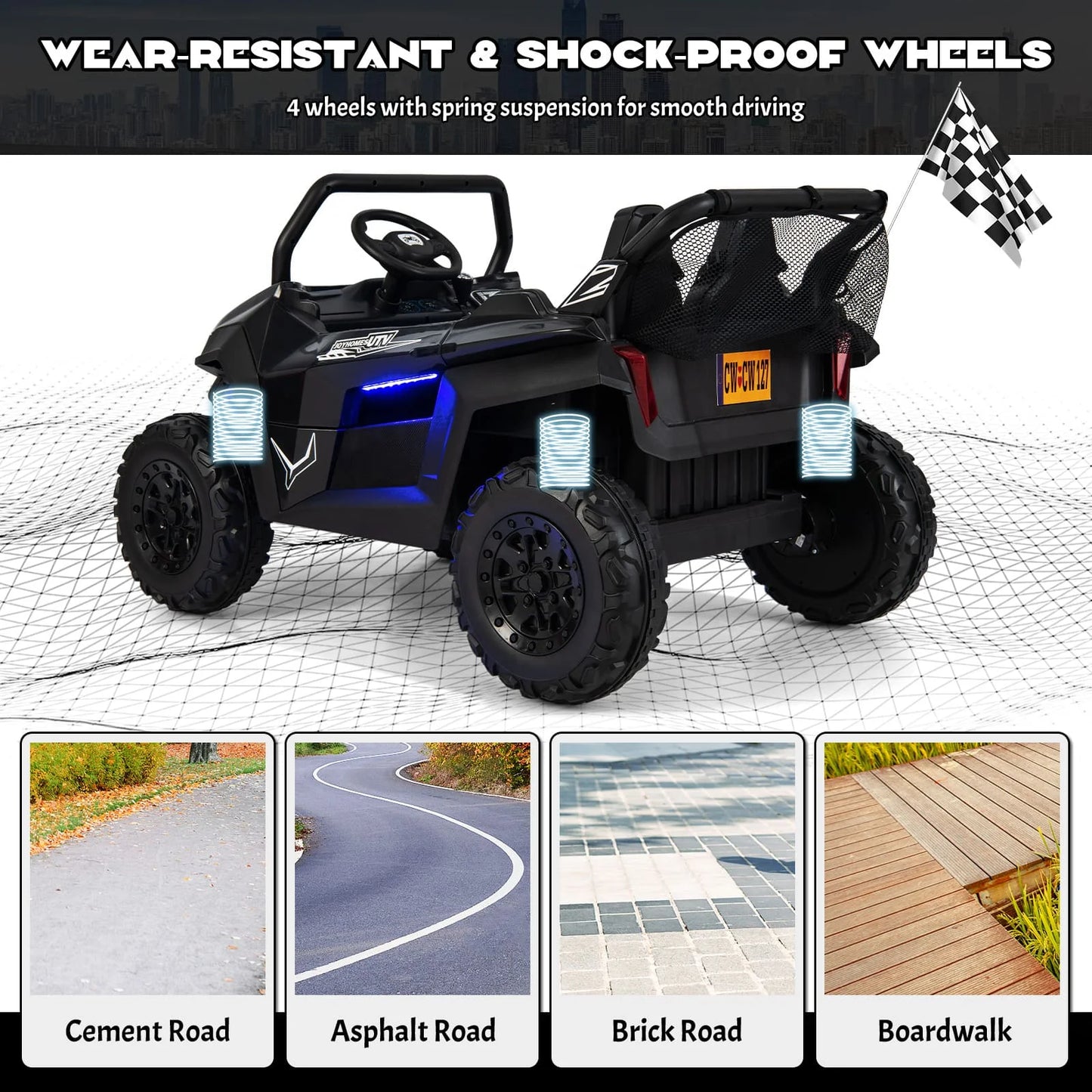 DORTALA Kids Electric Ride On Car 2-Seater 12V Battery Powered UTV-Black