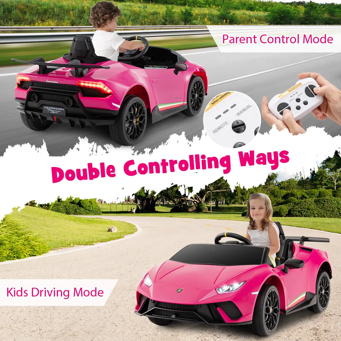 DORTALA Lamborghini Kids Ride on Car 12V Battery Powered Electric Vehicle-Pink