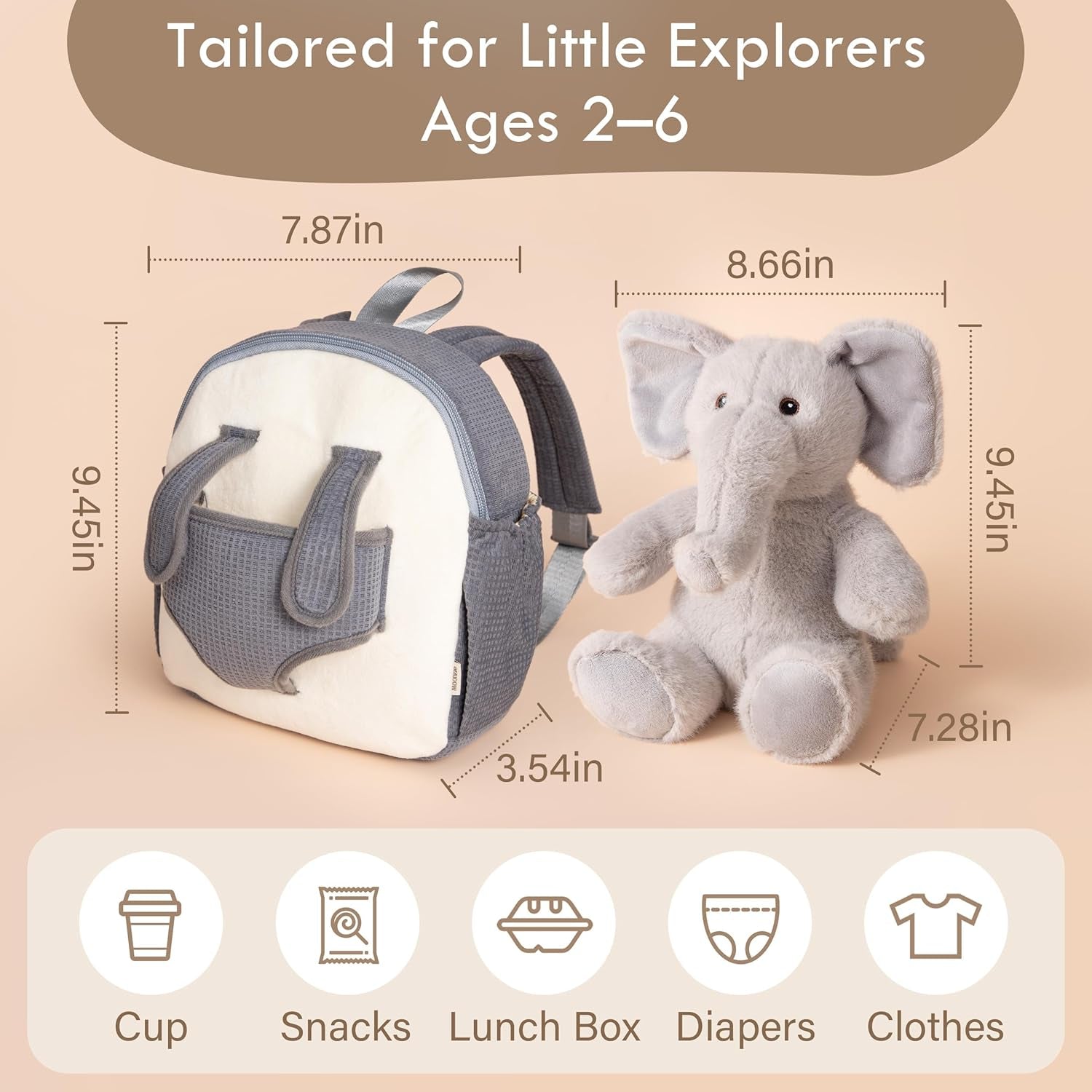 Toddler Backpack, Kids Bag with Detachable Toy, School Bags for Girls Aged 1–3, Soft Plush Children'S Backpacks, with Adjustable Straps, Perfect for Daycare, Travel & Kids Gifts
